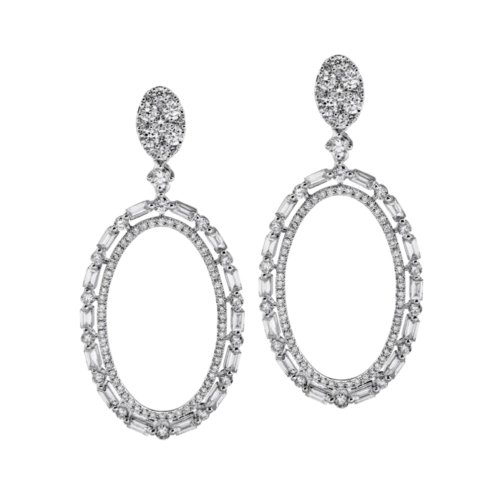 Cercei din aur alb cu diamante baguette si rotunde de 1.98ct - imagine 2