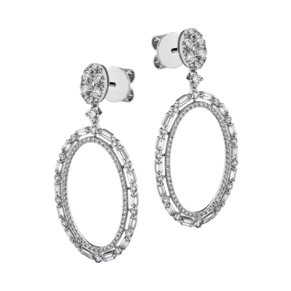 Cercei din aur alb cu diamante baguette si rotunde de 1.98ct