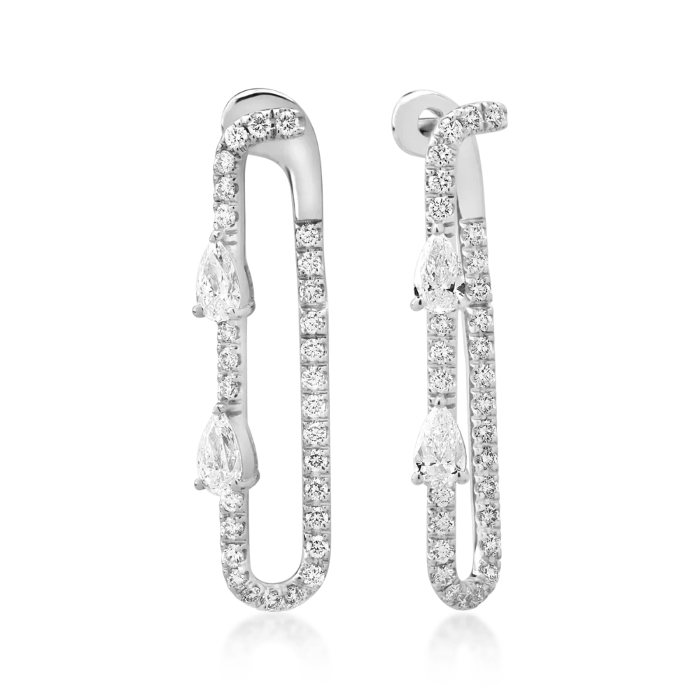 Cercei din aur alb cu diamante pear si round de 1.9ct