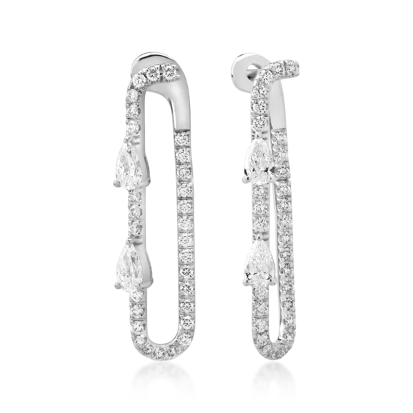 Cercei din aur alb cu diamante pear si round de 1.9ct