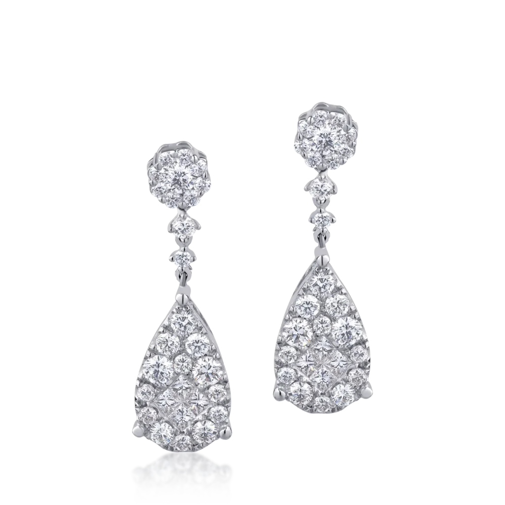 Cercei din aur alb cu diamante princess si round de 2.04ct - imagine 2