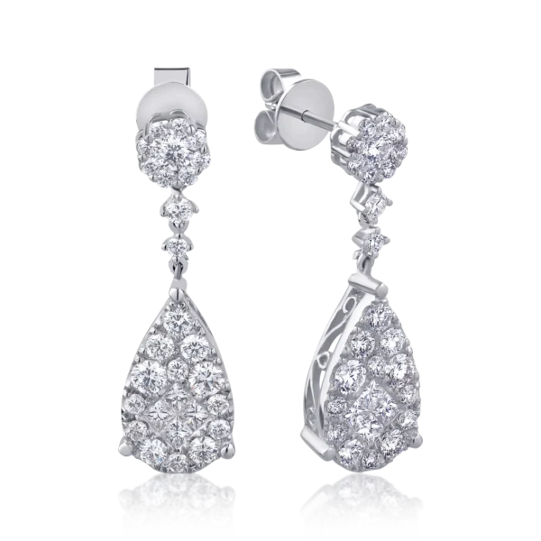 Cercei din aur alb cu diamante princess si round de 2.04ct