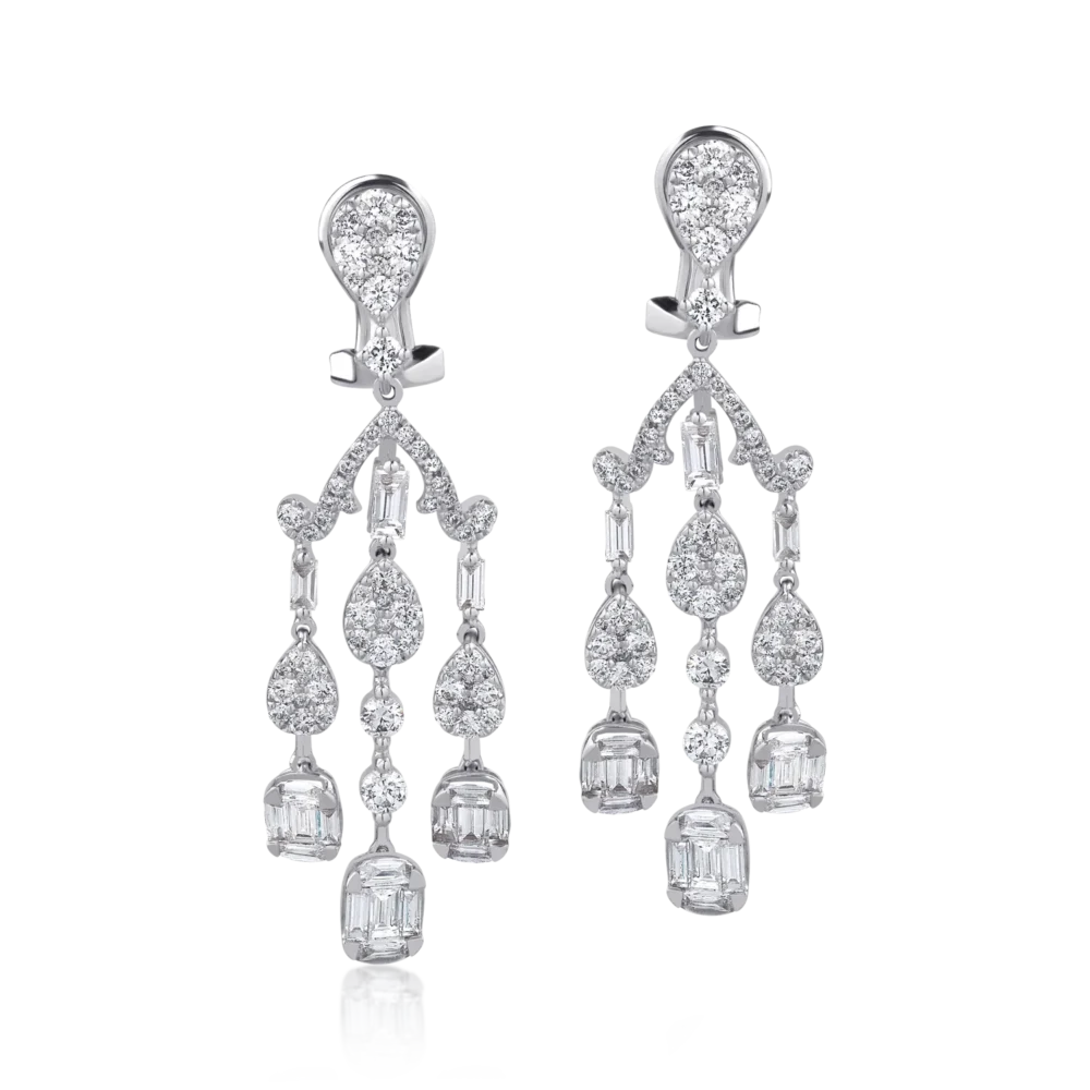 Cercei din aur alb cu diamante baguette si round de 3.36ct - imagine 2