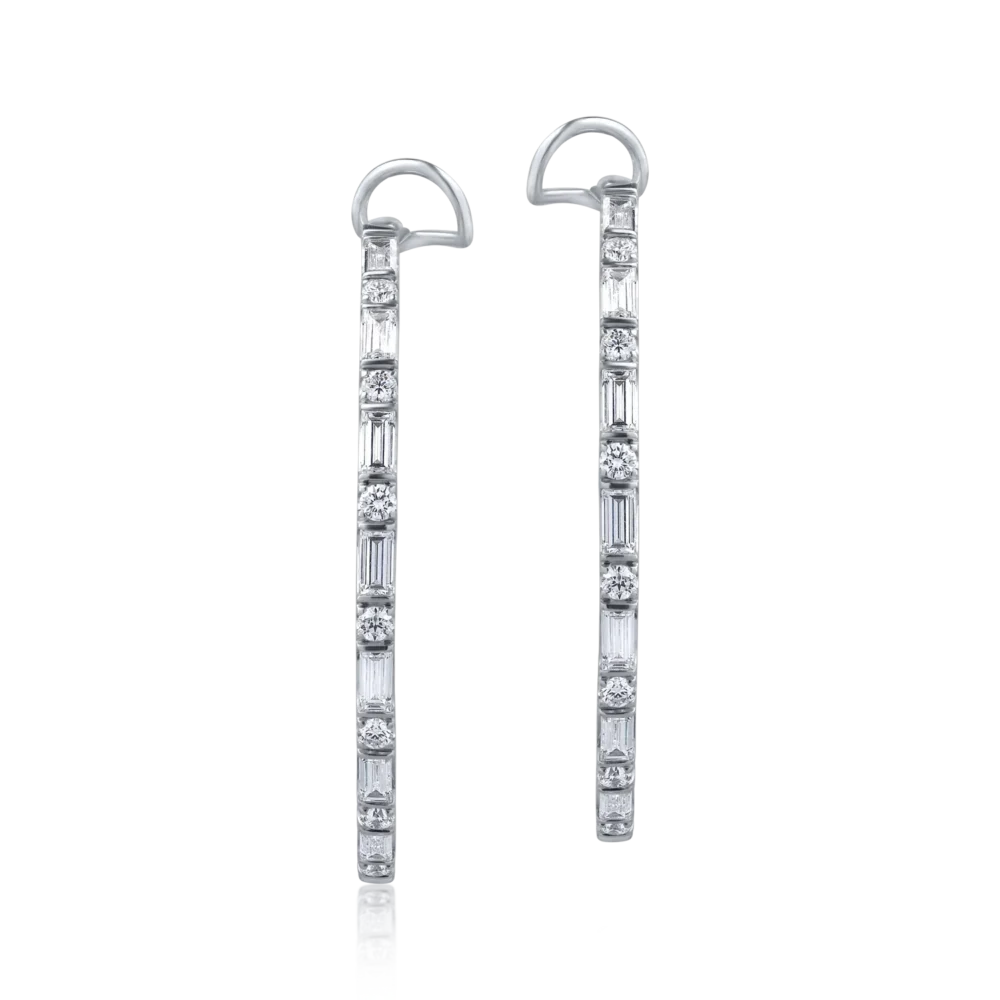 Cercei din aur alb cu diamante baguette si round de 3.92ct - imagine 2