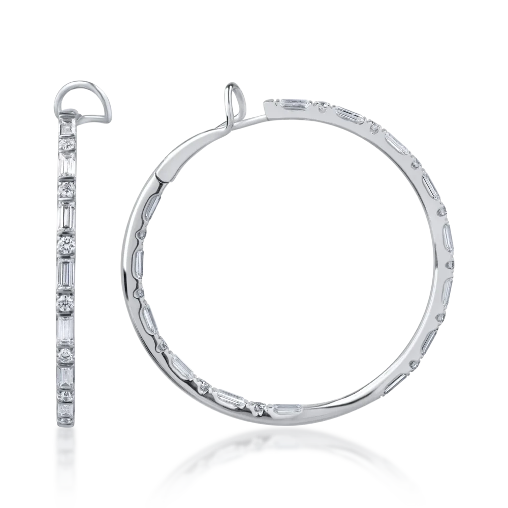Cercei din aur alb cu diamante baguette si round de 3.92ct - imagine 3