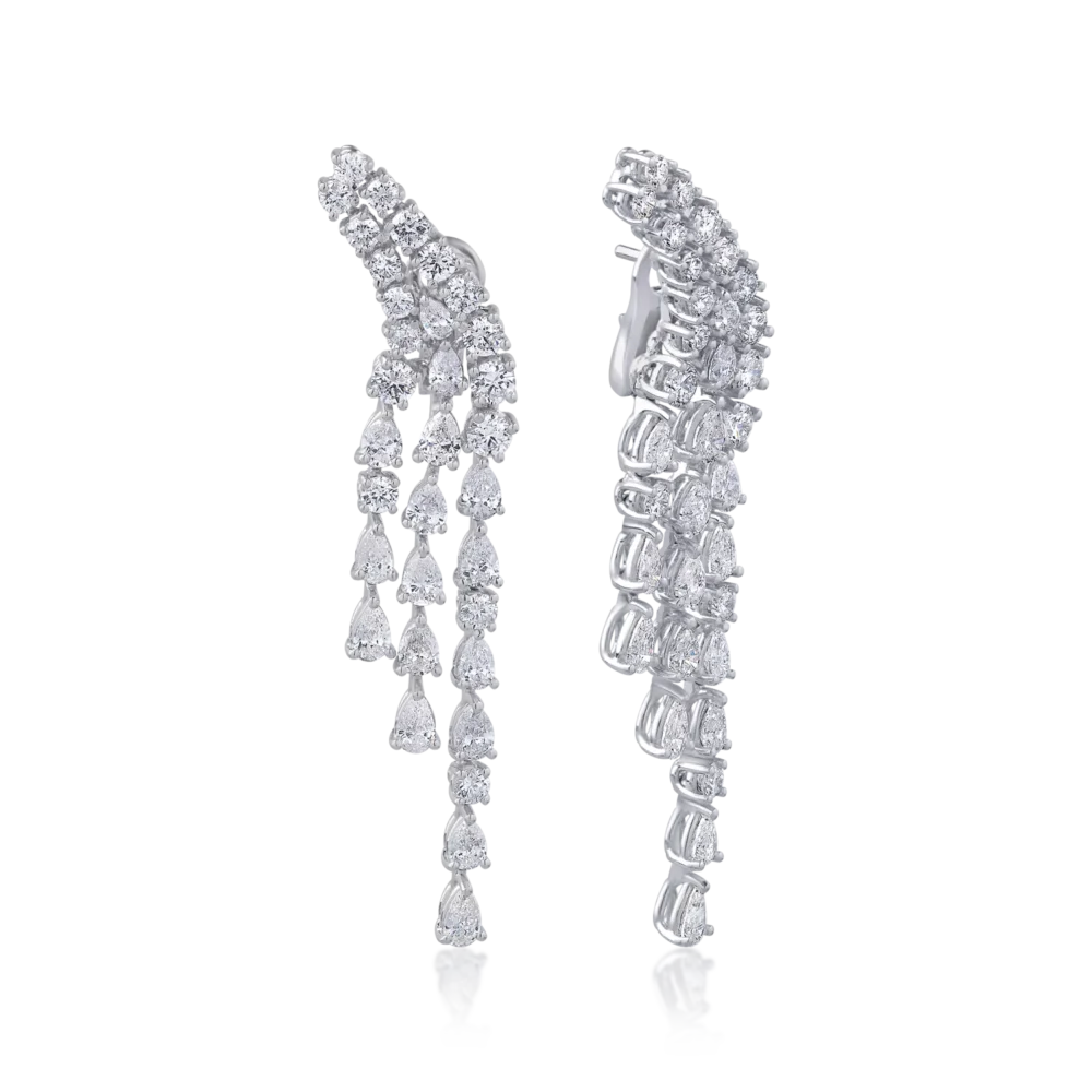 Cercei din aur alb cu diamante pear si round de 6.19ct