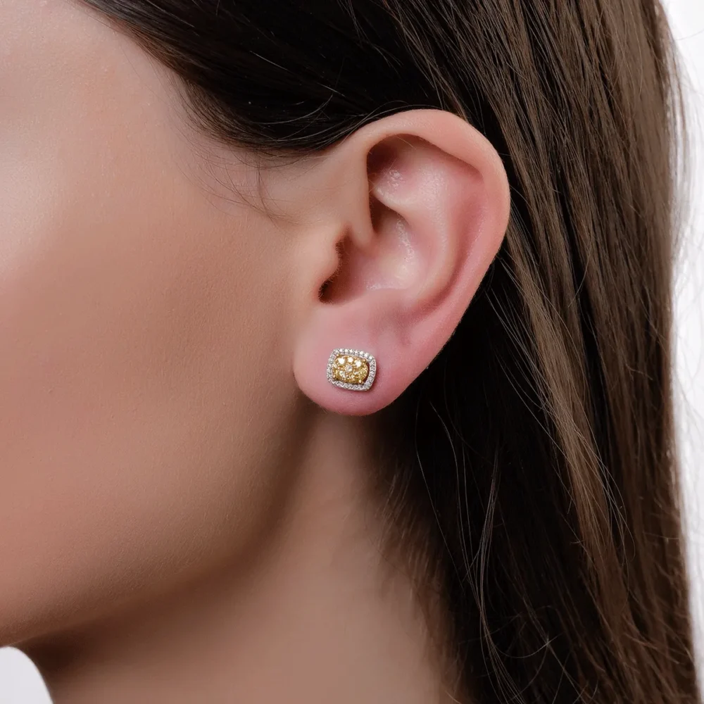 Cercei din aur alb cu diamante galbene de 0.335ct si diamante de 0.138ct - imagine 4