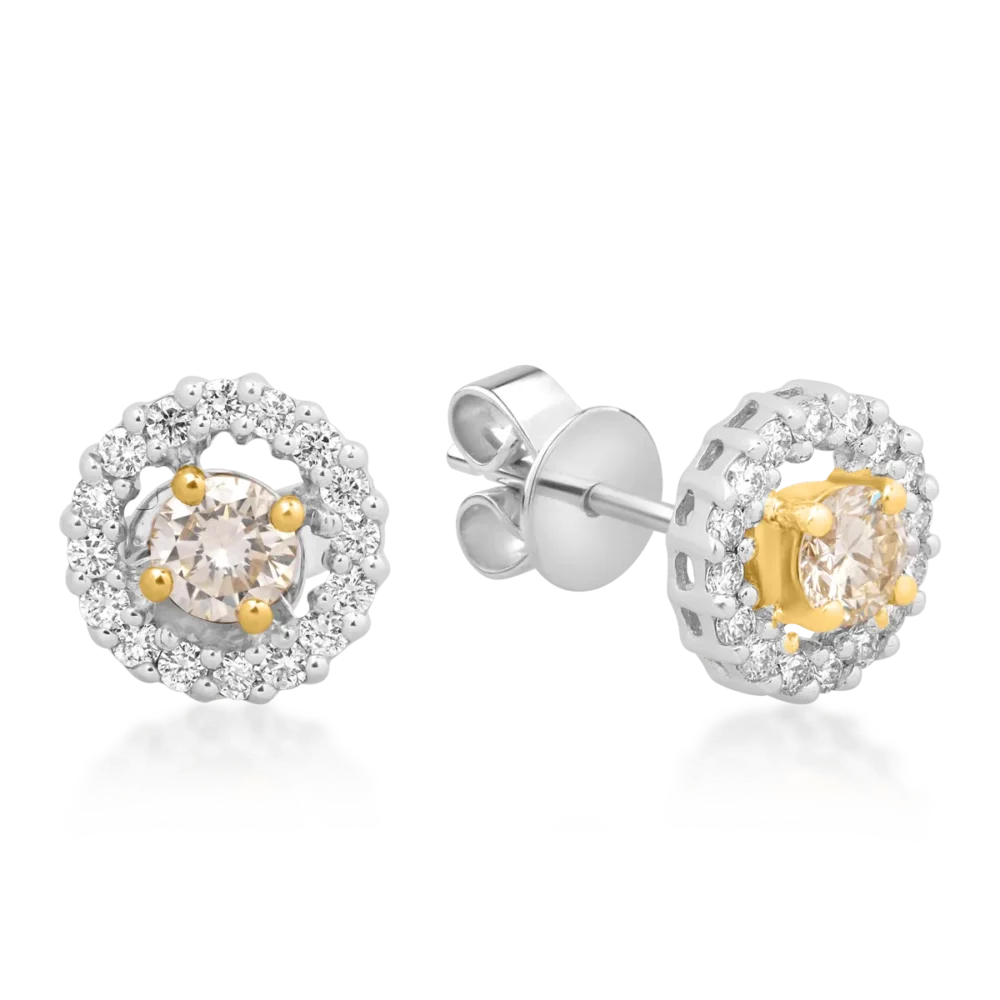 Cercei din aur alb cu diamante galbene de 0.41ct si diamante transparente de 0.33ct