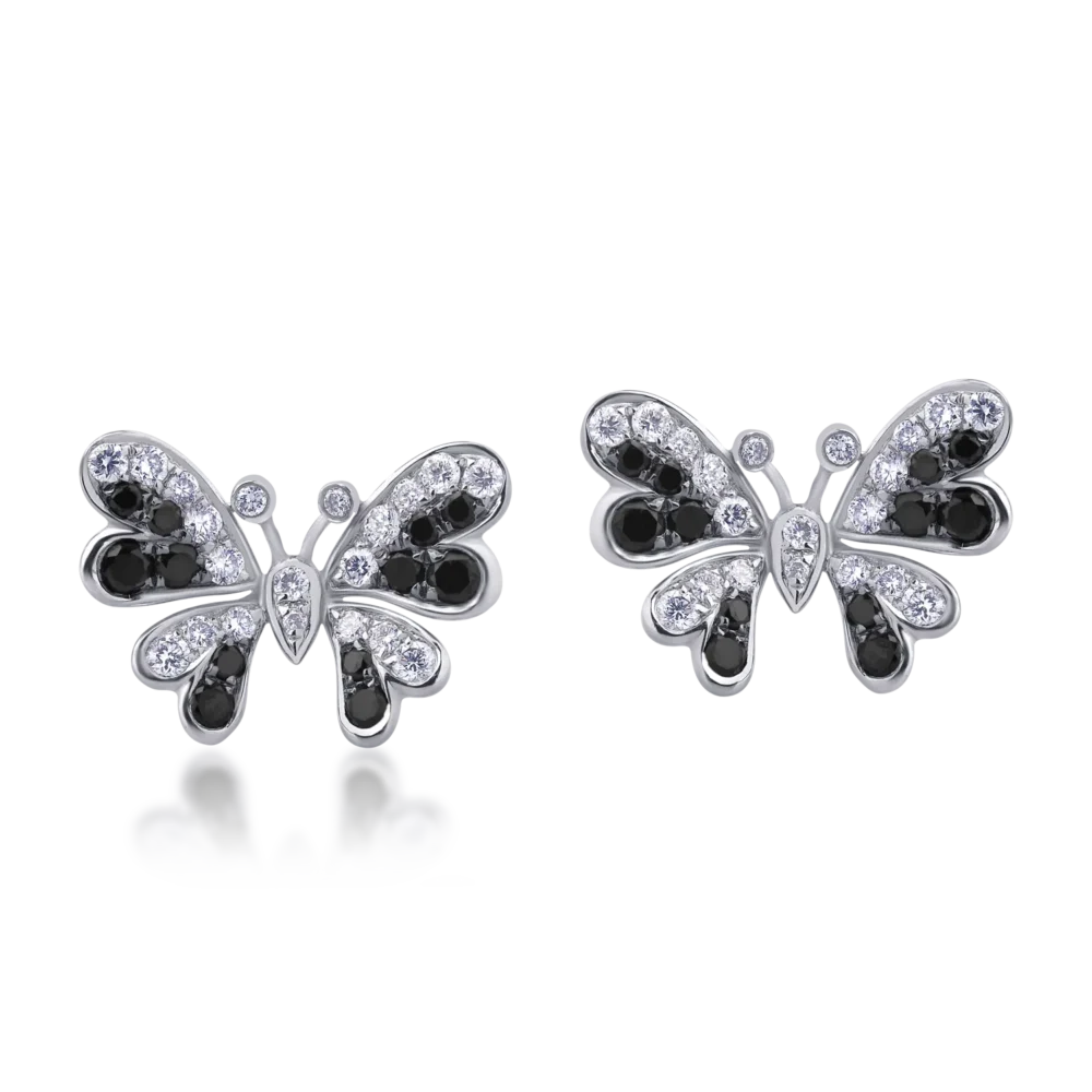 Cercei din aur alb cu diamante negre de 0.31ct si diamante transparente de 0.32ct - imagine 2