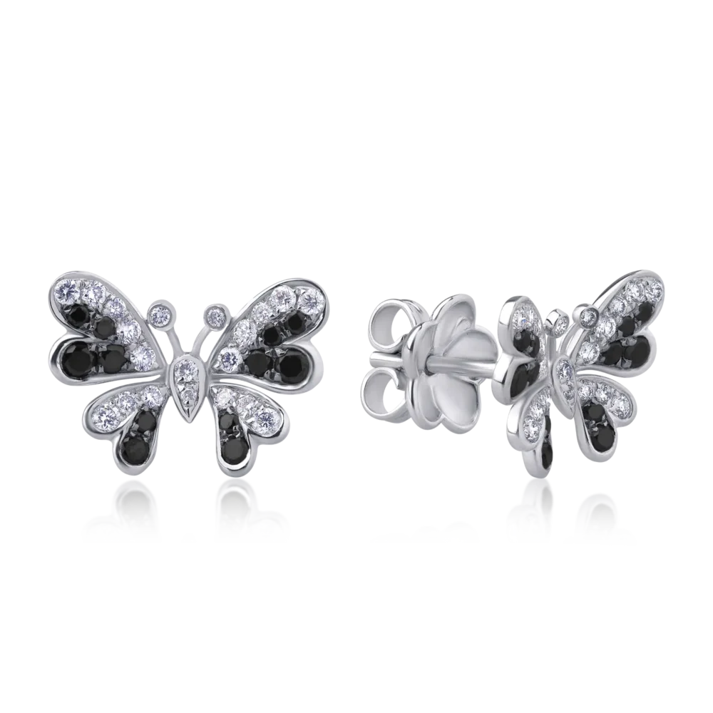 Cercei din aur alb cu diamante negre de 0.31ct si diamante transparente de 0.32ct