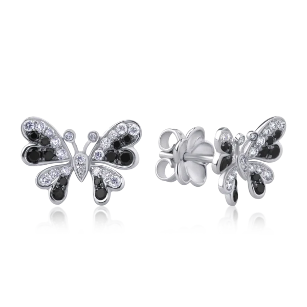 Cercei din aur alb cu diamante negre de 0.31ct si diamante transparente de 0.32ct