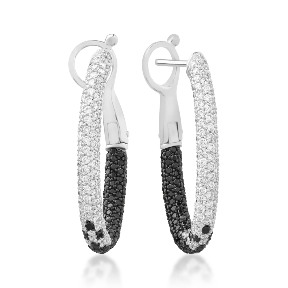 Cercei din aur alb cu diamante negre de 1.09ct si diamante transparente de 1.39ct