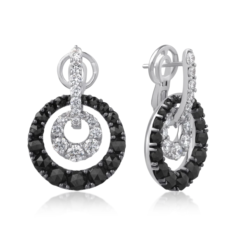Cercei din aur alb cu diamante negre de 4.86ct si diamante transparente de 1.96ct