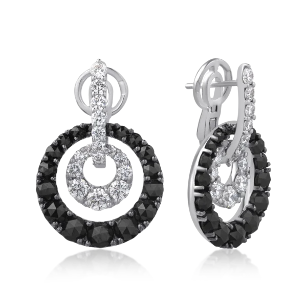 Cercei din aur alb cu diamante negre de 4.86ct si diamante transparente de 1.96ct
