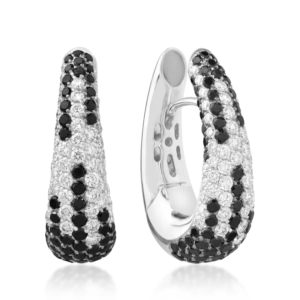 Cercei din aur alb cu diamante negre si diamante transparente de 1.27ct