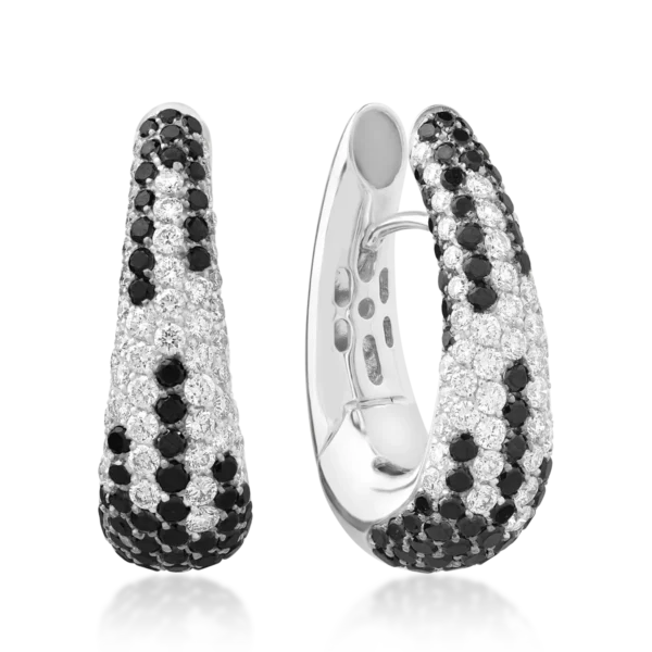 Cercei din aur alb cu diamante negre si diamante transparente de 1.27ct