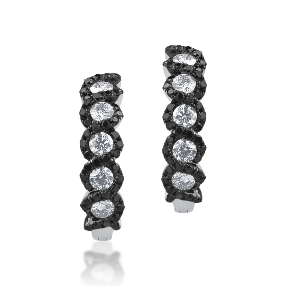 Cercei din aur alb cu diamante transparente de 0.54ct si diamante negre de 0.47ct - imagine 2