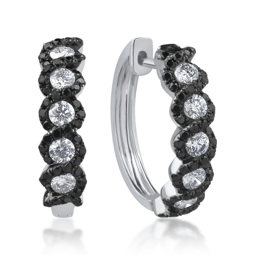 Cercei din aur alb cu diamante transparente de 0.54ct si diamante negre de 0.47ct