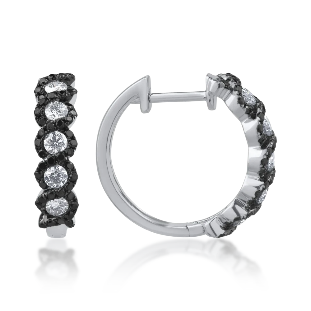 Cercei din aur alb cu diamante transparente de 0.54ct si diamante negre de 0.47ct - imagine 3
