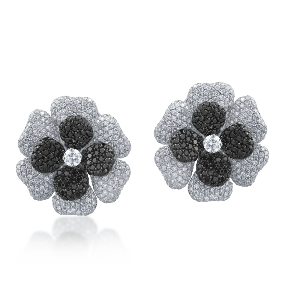 Cercei din aur alb cu diamante transparente de 3.76ct si diamante negre de 1.72ct - imagine 2