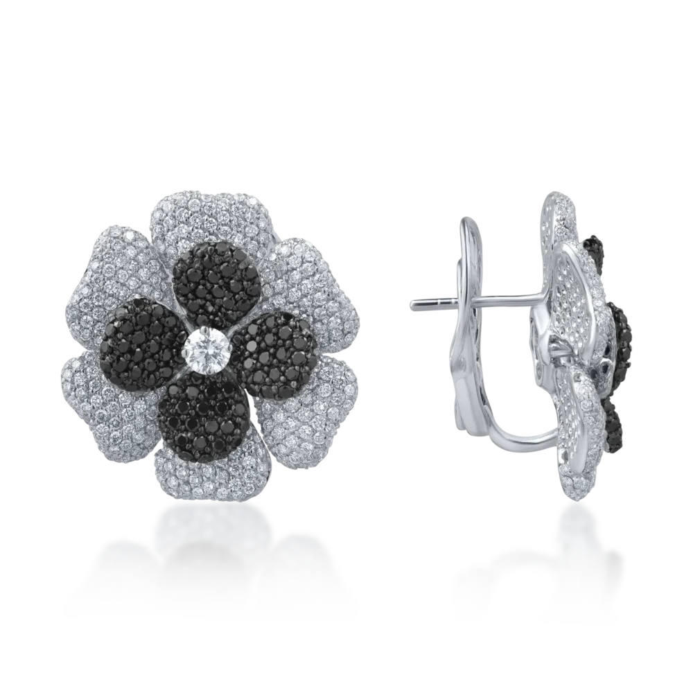 Cercei din aur alb cu diamante transparente de 3.76ct si diamante negre de 1.72ct - imagine 3