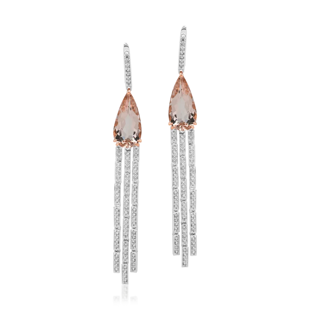 Cercei din aur alb cu morganit pear de 9.81ct si diamante round de 1.42ct - imagine 2