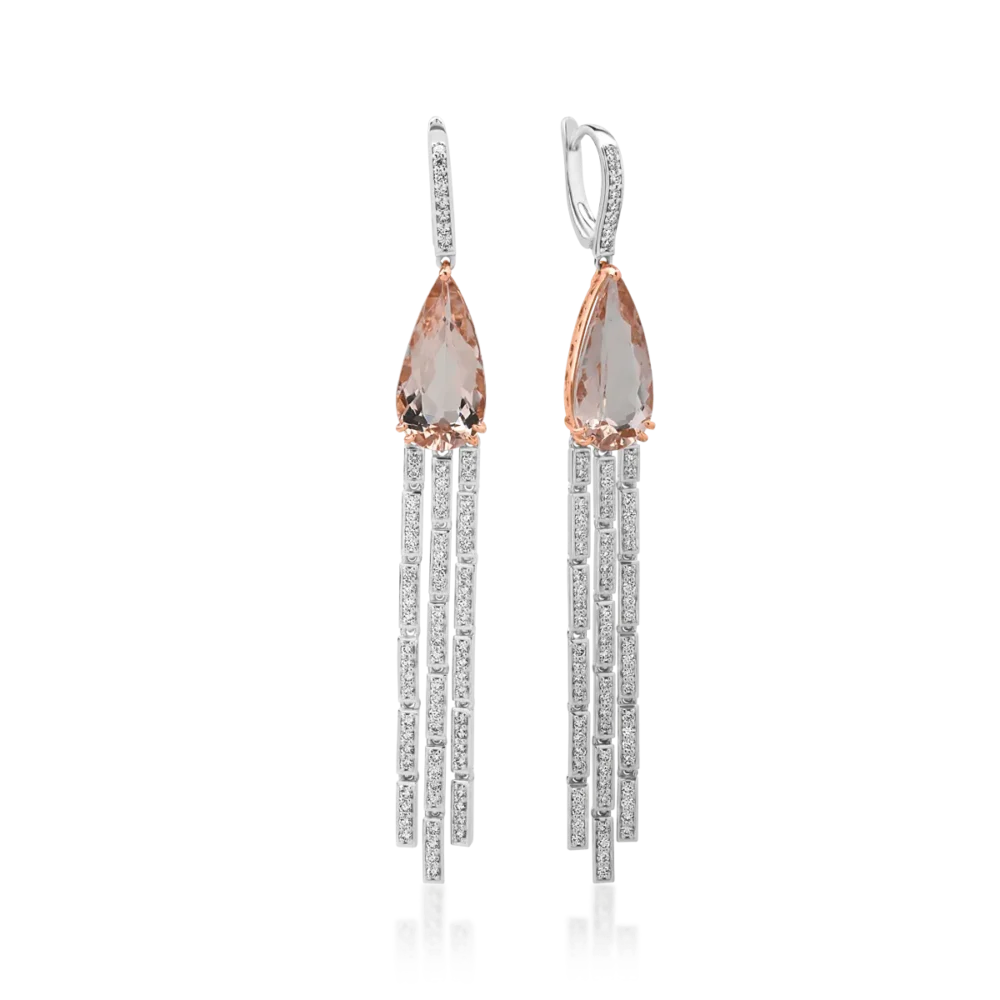 Cercei din aur alb cu morganit pear de 9.81ct si diamante round de 1.42ct