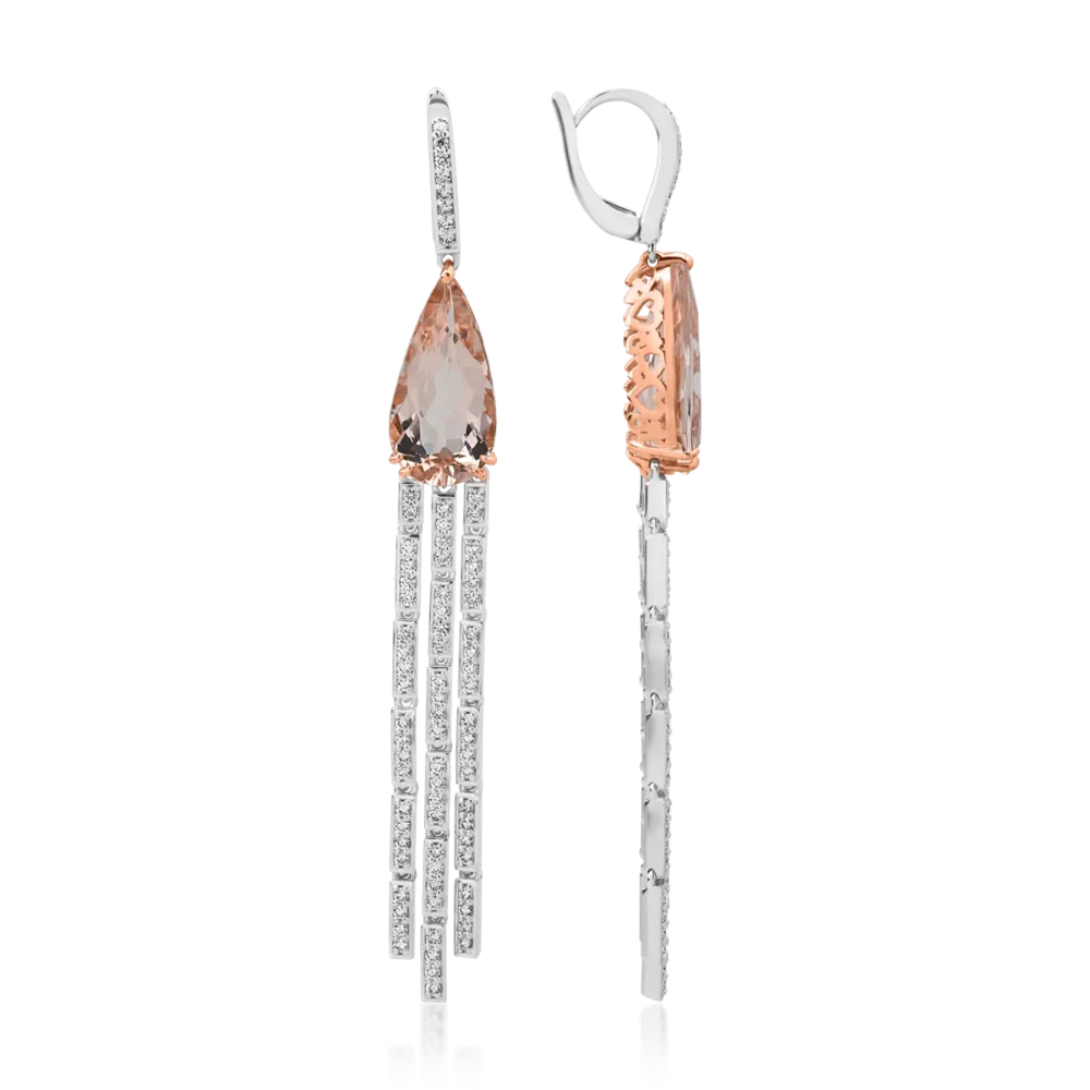 Cercei din aur alb cu morganit pear de 9.81ct si diamante round de 1.42ct - imagine 3