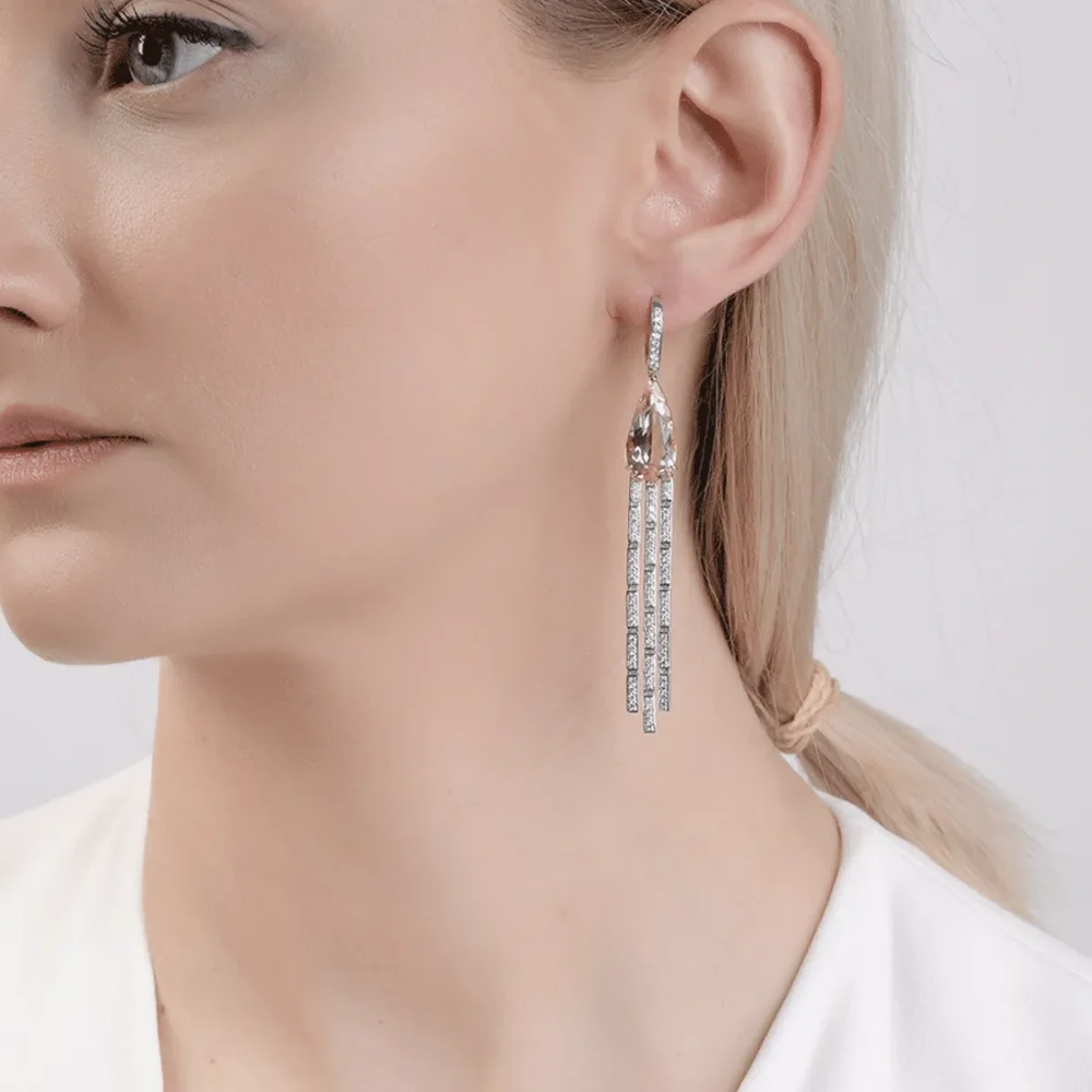 Cercei din aur alb cu morganit pear de 9.81ct si diamante round de 1.42ct - imagine 4