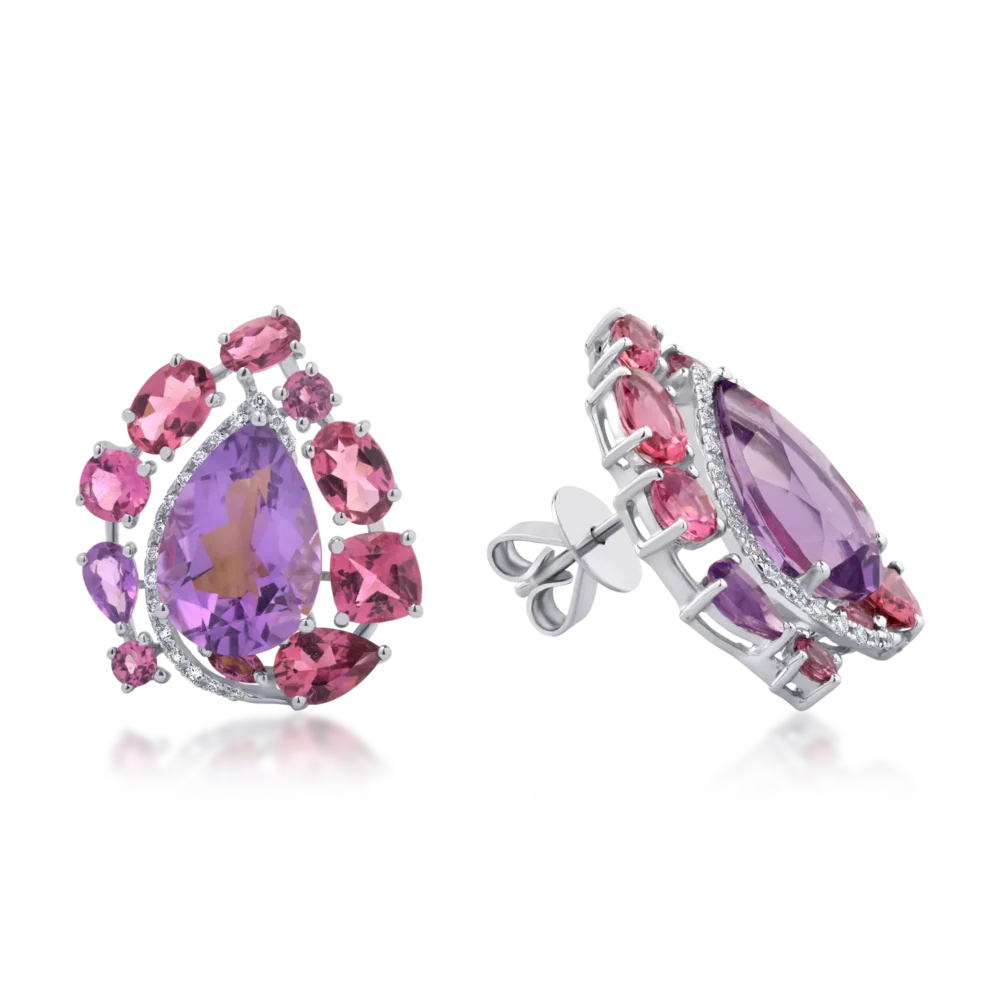 Cercei din aur alb cu pietre pretioase si semipretioase de 14.97ct