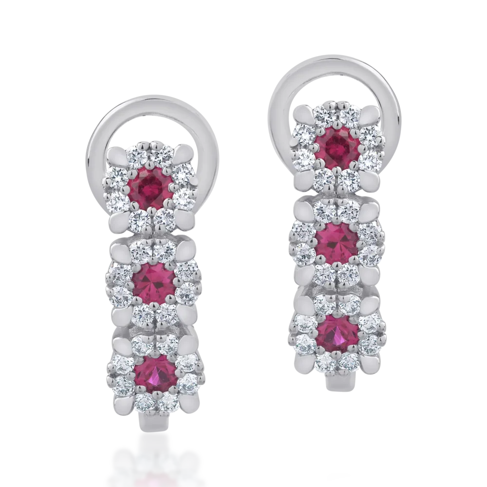 Cercei din aur alb cu rubine de 0.36ct si diamante de 0.32ct - imagine 2