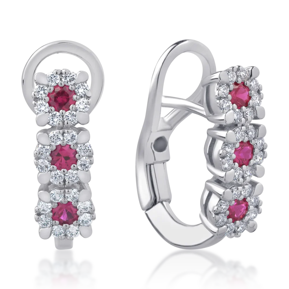 Cercei din aur alb cu rubine de 0.36ct si diamante de 0.32ct