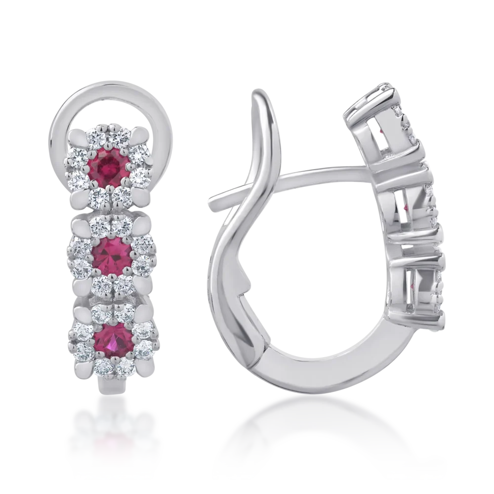 Cercei din aur alb cu rubine de 0.36ct si diamante de 0.32ct - imagine 3