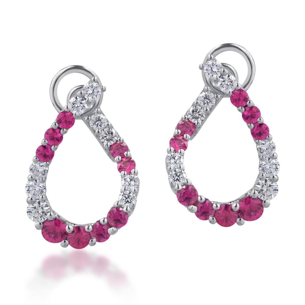 Cercei din aur alb cu rubine de 1.55ct si diamante de 1.09ct - imagine 2