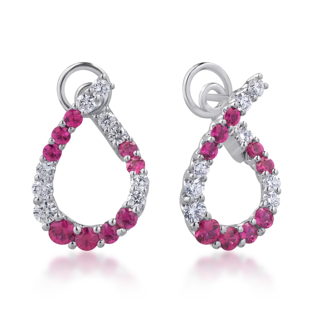 Cercei din aur alb cu rubine de 1.55ct si diamante de 1.09ct