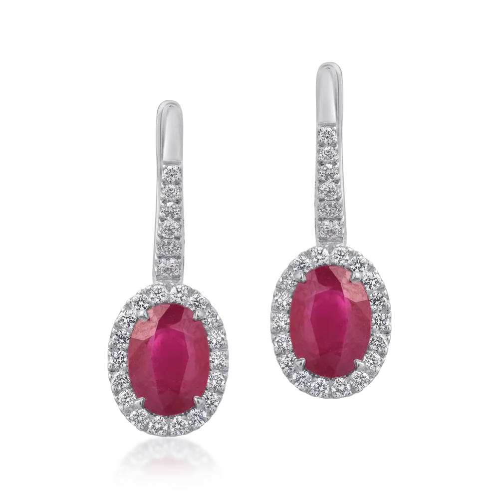 Cercei din aur alb cu rubine ovale de 3.12ct si diamante round de 0.46ct - imagine 2