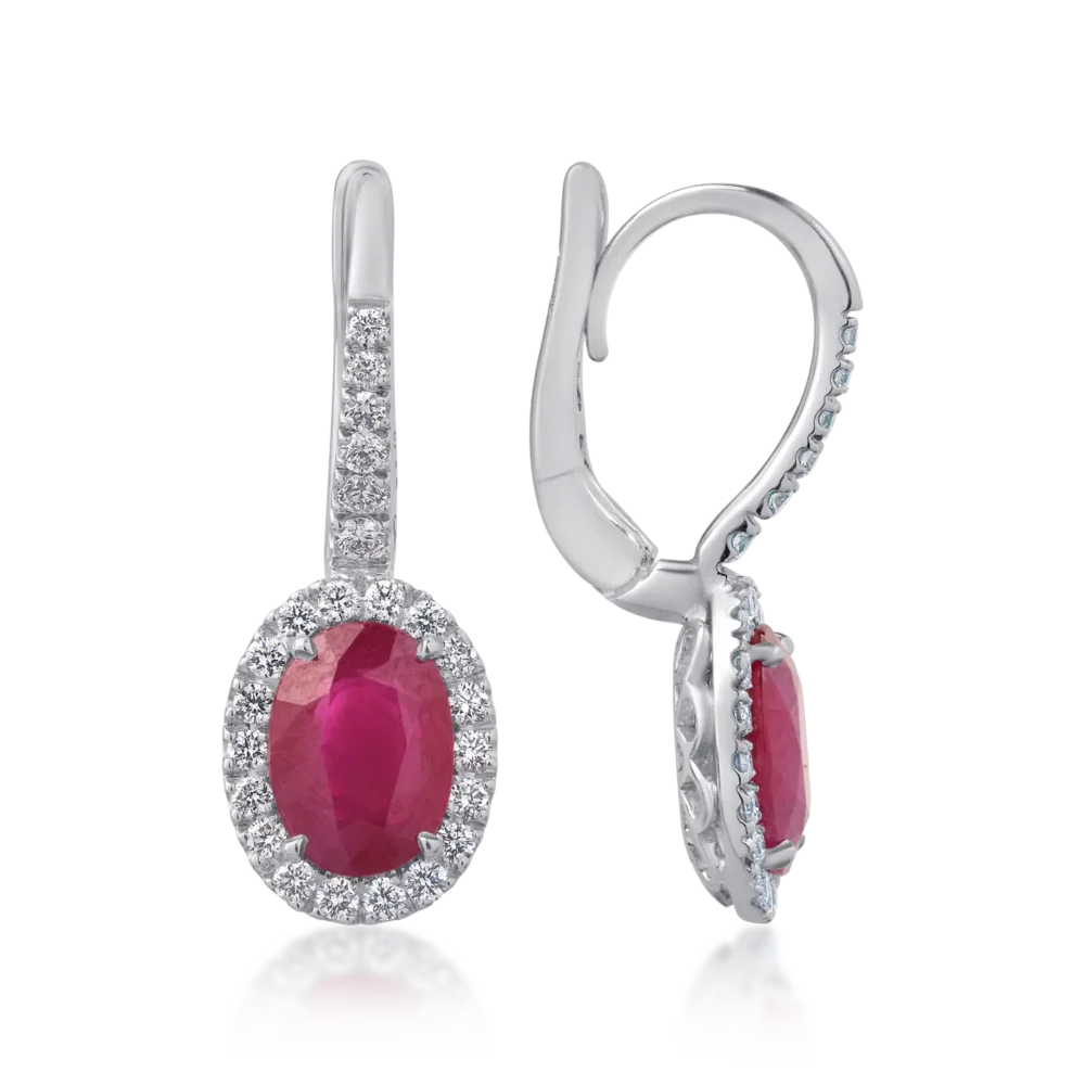 Cercei din aur alb cu rubine ovale de 3.12ct si diamante round de 0.46ct - imagine 3