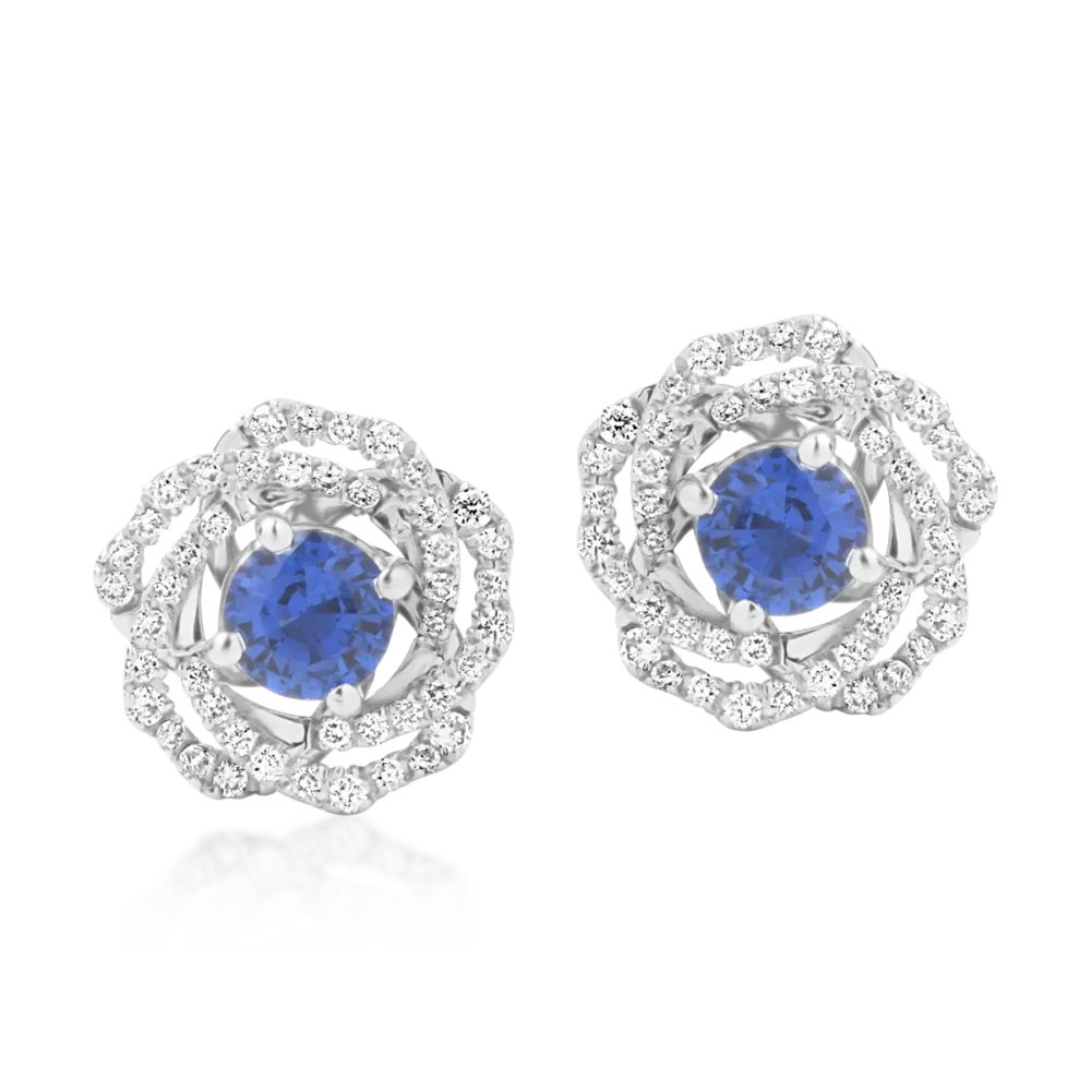 Cercei din aur alb cu safire de 0.7ct si diamante de 0.26ct - imagine 2