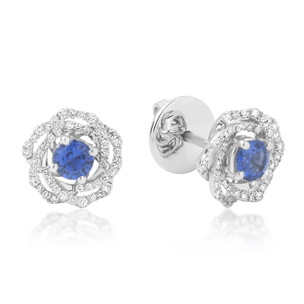 Cercei din aur alb cu safire de 0.7ct si diamante de 0.26ct