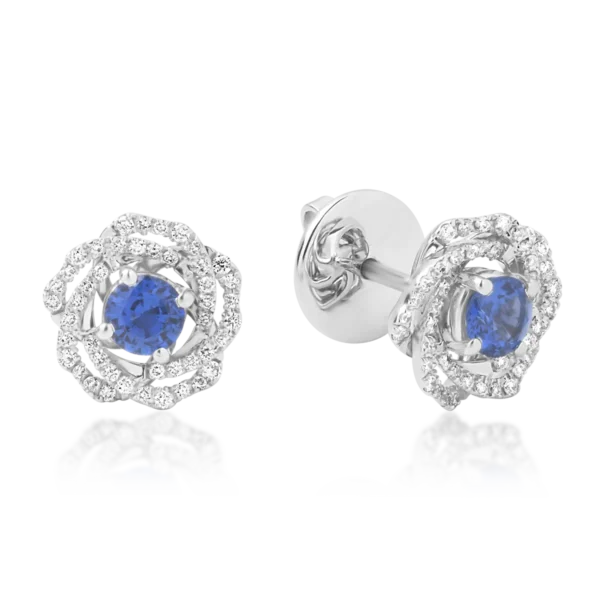 Cercei din aur alb cu safire de 0.7ct si diamante de 0.26ct