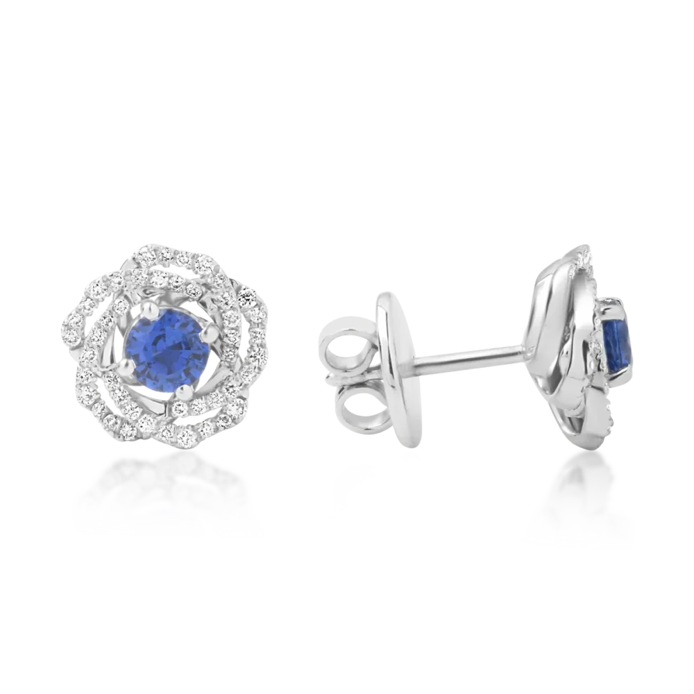 Cercei din aur alb cu safire de 0.7ct si diamante de 0.26ct - imagine 3