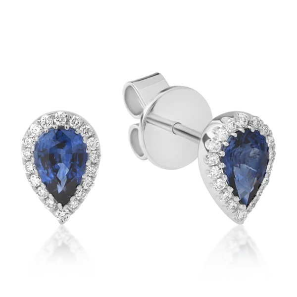 Cercei din aur alb cu safire pear de 0.88ct si diamante de 0.15ct