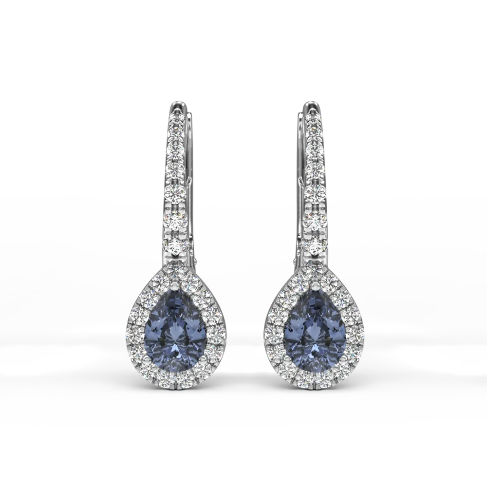 Cercei din aur alb cu safire ovale de 0.91ct si diamante de 0.42ct - imagine 2