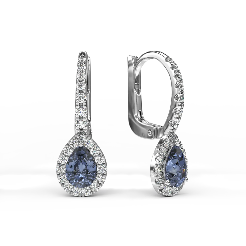 Cercei din aur alb cu safire ovale de 0.91ct si diamante de 0.42ct