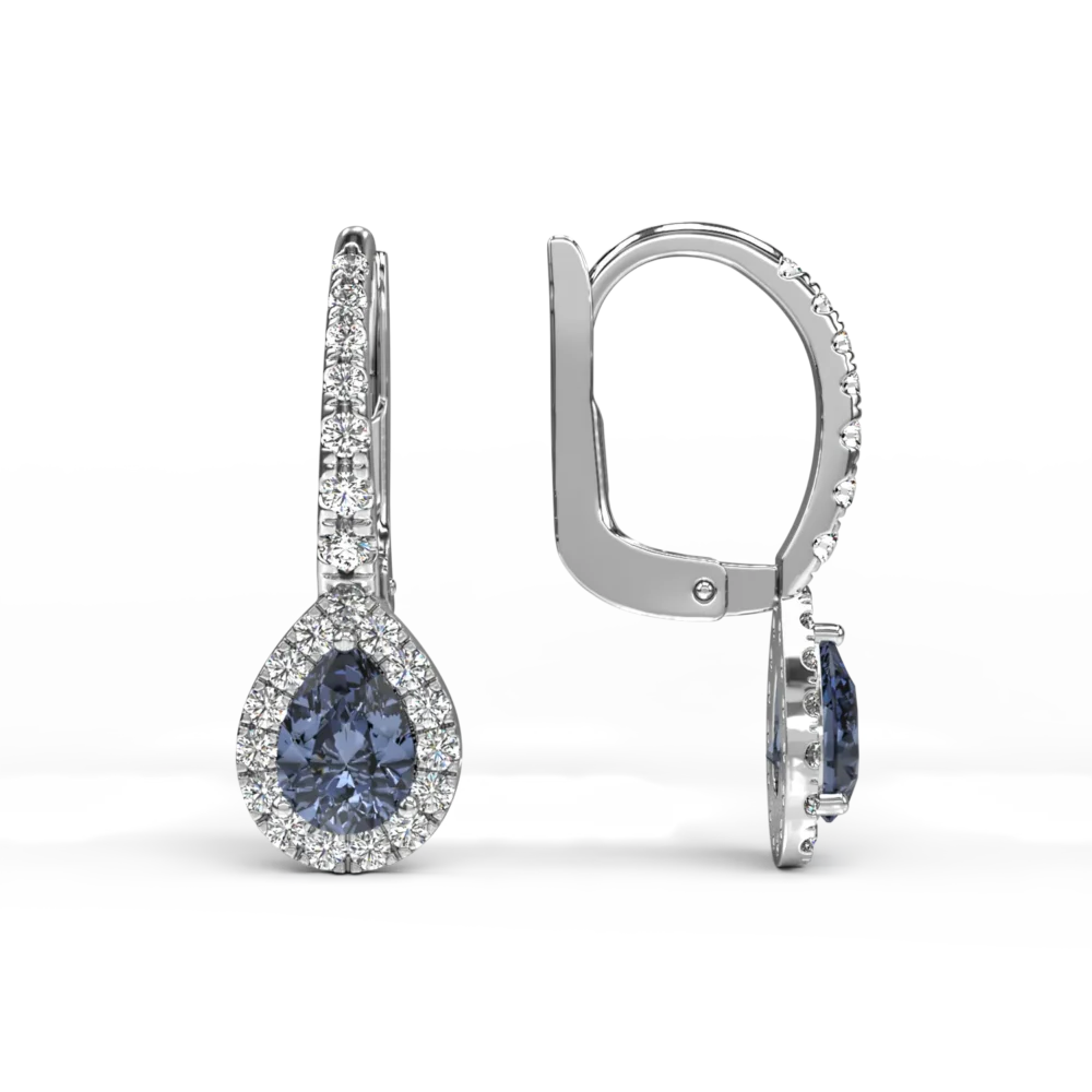 Cercei din aur alb cu safire ovale de 0.91ct si diamante de 0.42ct - imagine 3