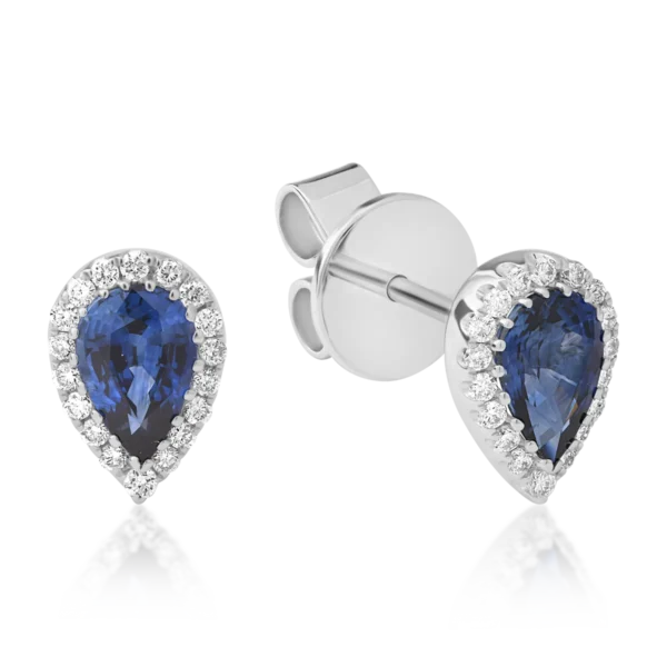 Cercei din aur alb cu safire pear de 0.9ct si diamante de 0.14ct