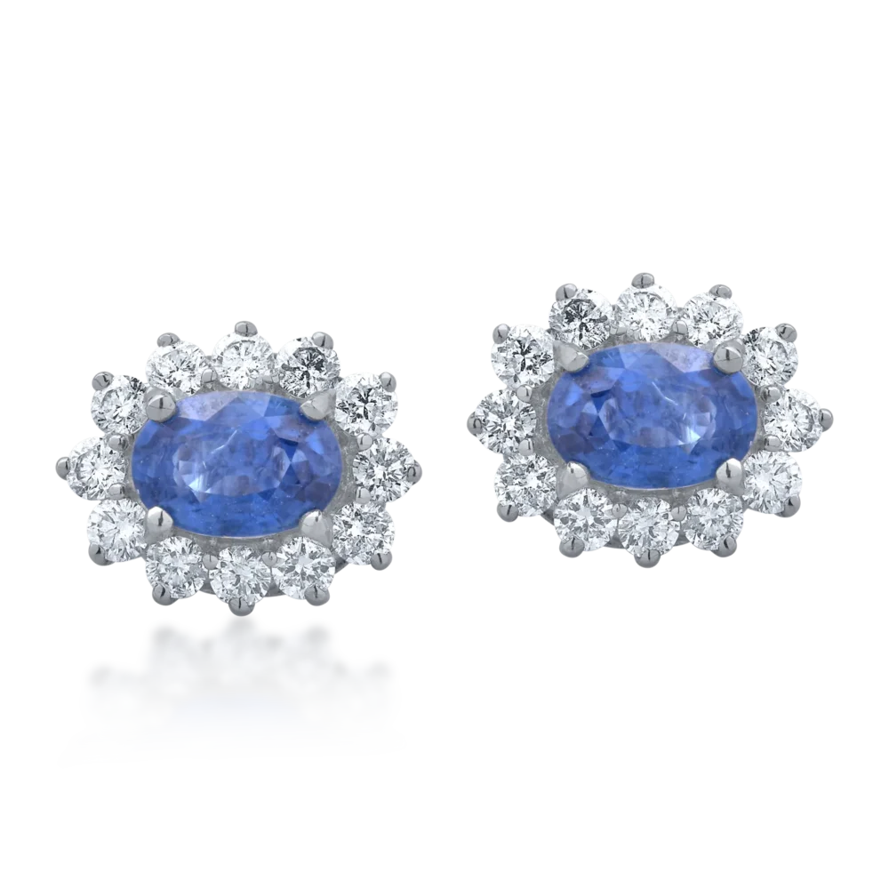 Cercei din aur alb cu safire de 1.46ct si diamante de 0.62ct - imagine 2