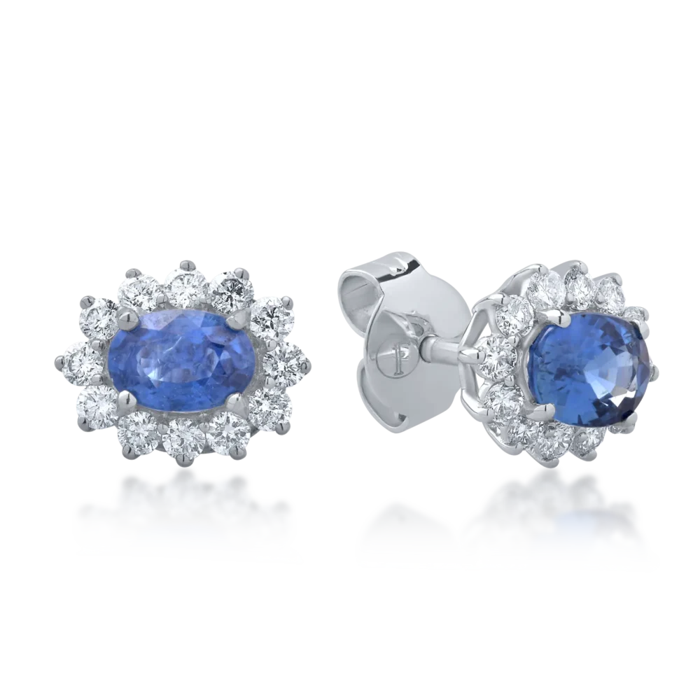 Cercei din aur alb cu safire de 1.46ct si diamante de 0.62ct