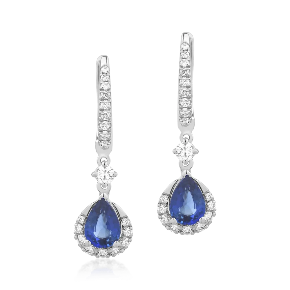 Cercei din aur alb cu safire pear de 1.47ct si diamante de 0.44ct - imagine 2