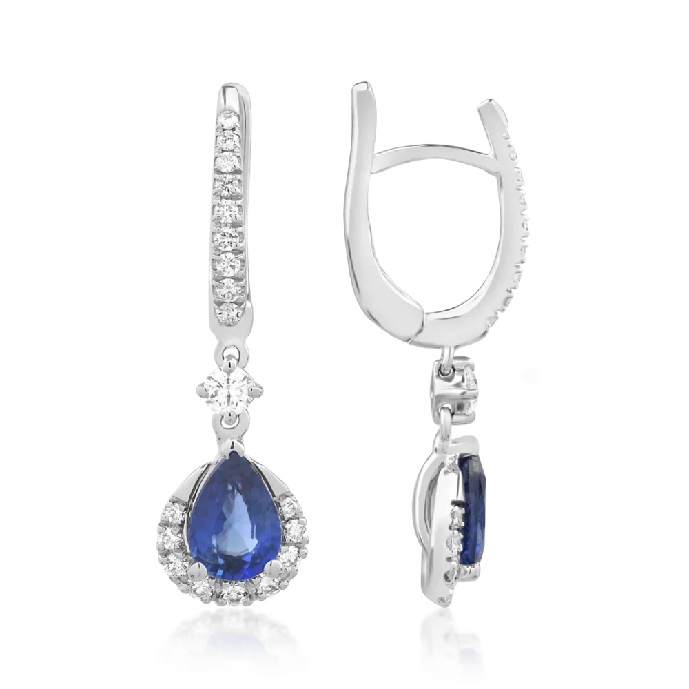 Cercei din aur alb cu safire pear de 1.47ct si diamante de 0.44ct - imagine 3